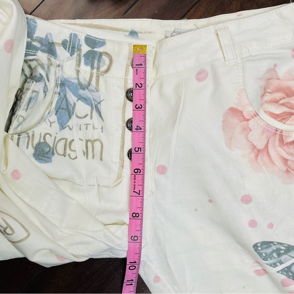Made in Italy Summer pants CRUSH jeans white flower rose butterflies writing - Picture 9 of 17